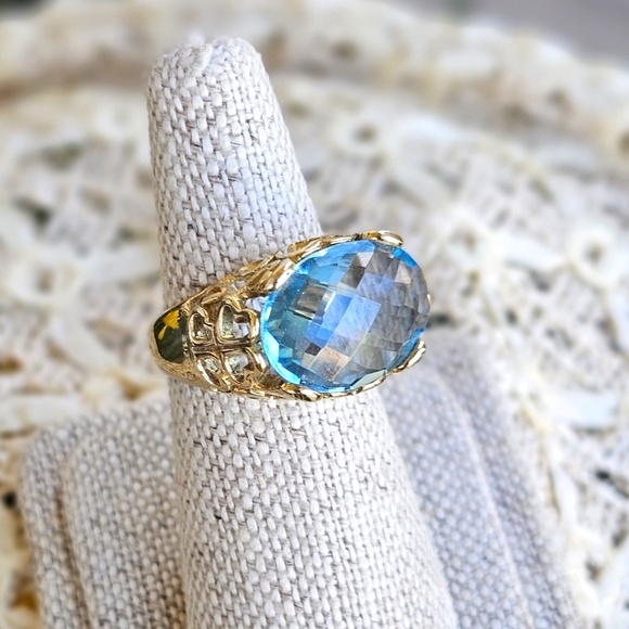 925 silver w/ gold overlay Aquamarine ring - Picture 1 of 11